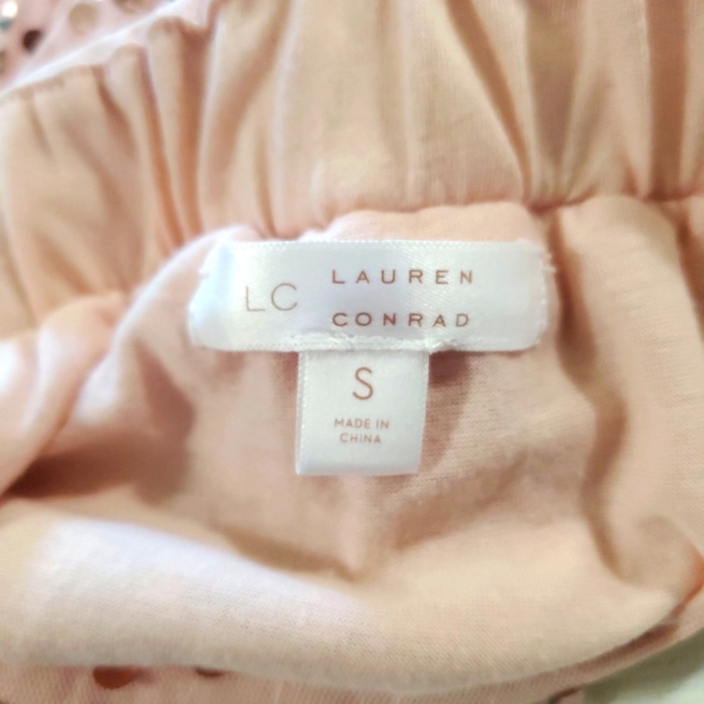 LC Lauren Conrad Pastel Pink Sequin Ruffle Faux Wrap Mini Skirt Lined Size S - Picture 5 of 6
